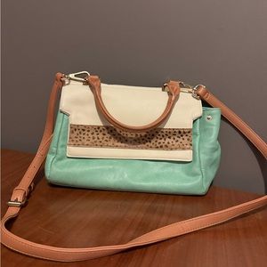 Mint and leopard vintage style bag
